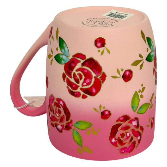 New Petal And Pearl Soft Touch Ceramic Mug Pink With Gold Trim Red Roses - Picture 4 of 6